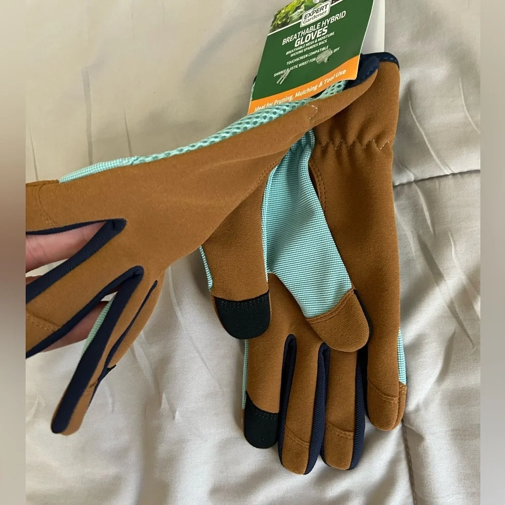NWT Expert Gardener Garden Gloves — Mint Mesh & Suede Palms — Size M